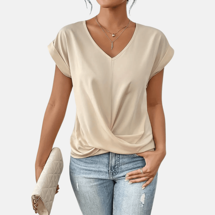 Dames V-hals blouse met gedrapeerde zoom