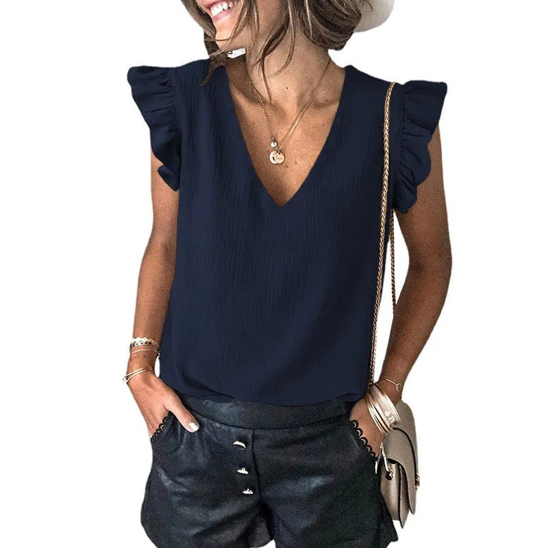 Noa | Damesblouse met V-hals en ruches