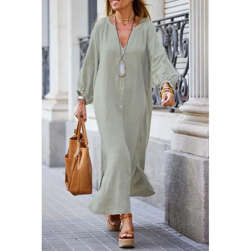 Amorette | Dames maxi-jurk met V-hals en knoopsluiting
