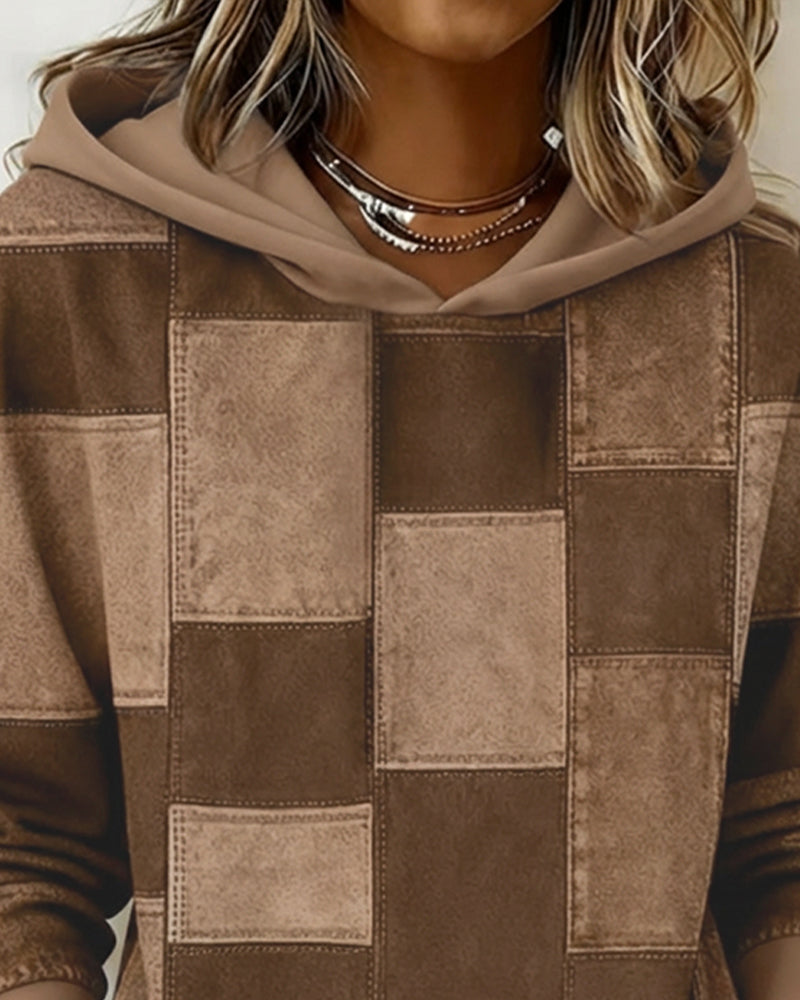 Stijlvolle Lange Mouwen Geruite Hoodie