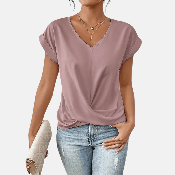 Dames V-hals blouse met gedrapeerde zoom
