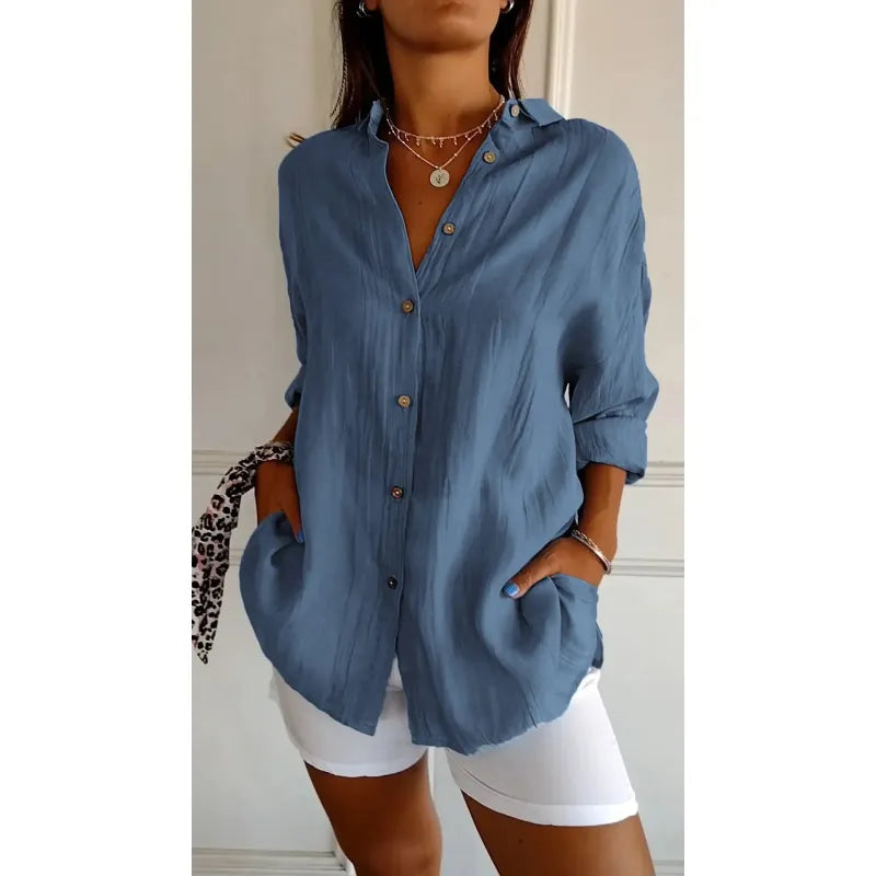 Guusje | Dames Blouse met Knoopsluiting en Opgestikte Zakken