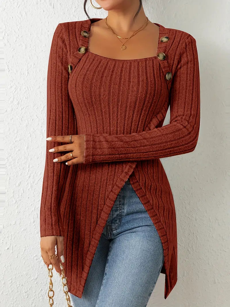 Julia - Trendy Geribbelde Asymmetrische Top