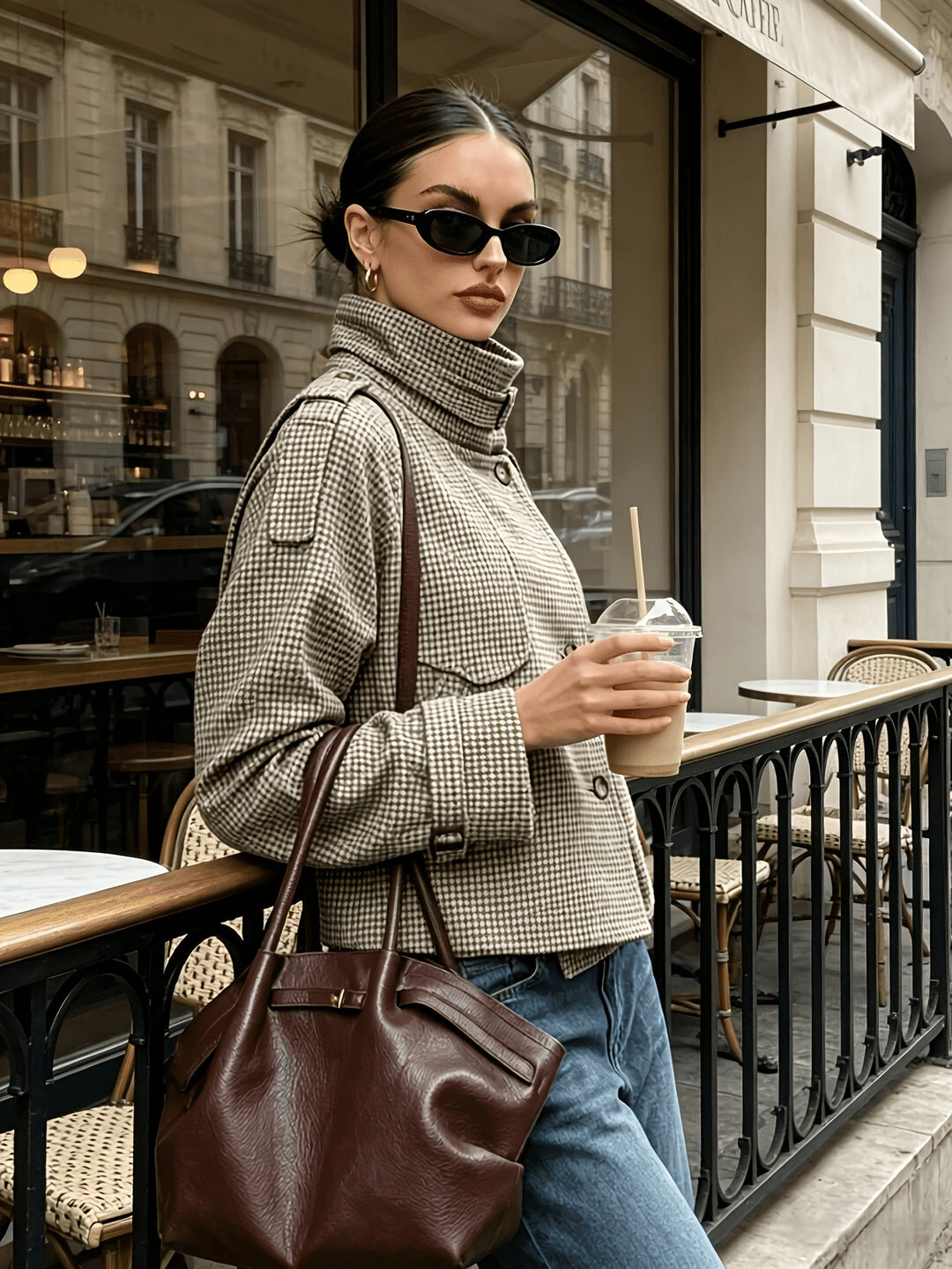 Marguerite | Colbert met Staande Kraag in Houndstooth