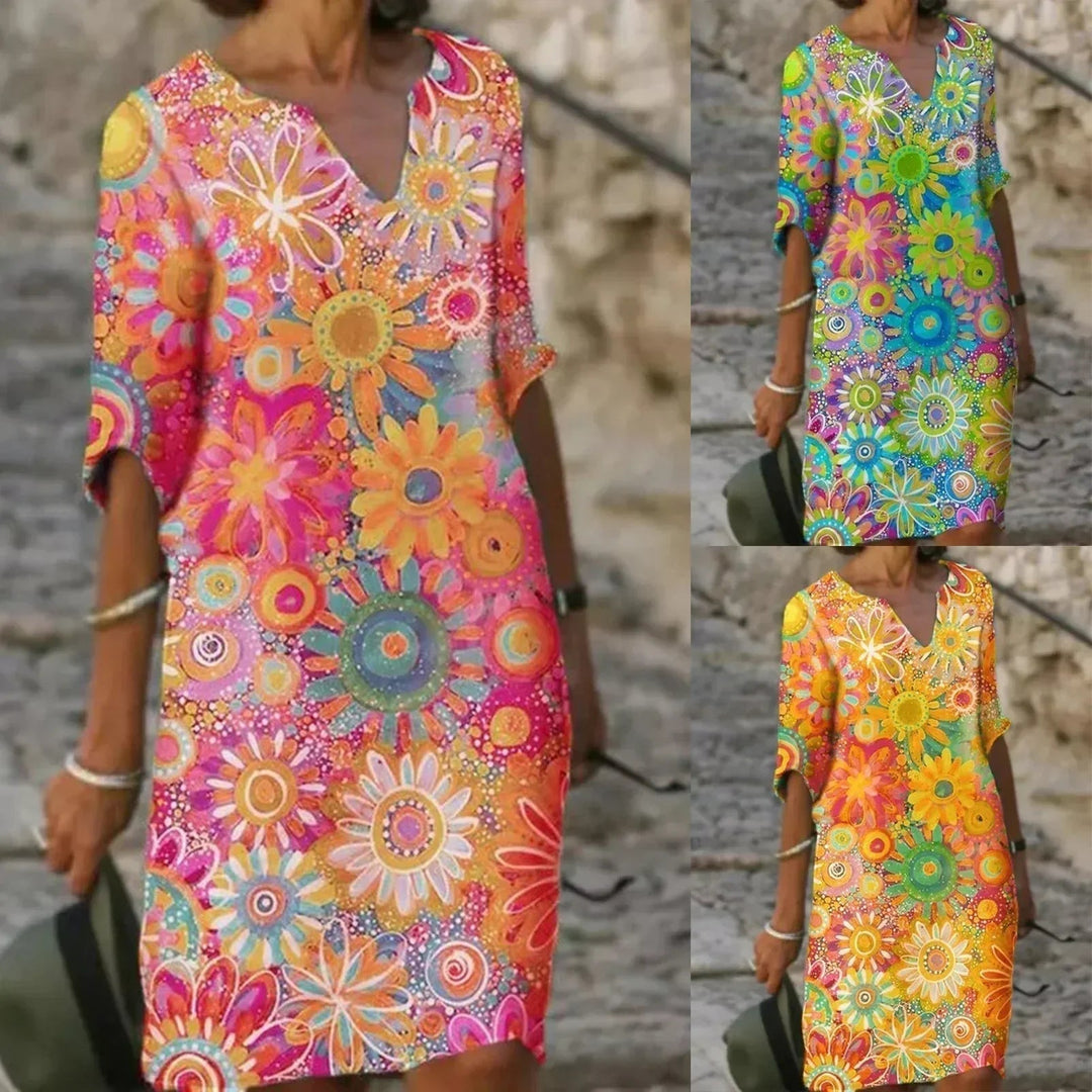 Zomerjurk met Halve Mouwen en Bloemenprint voor Dames