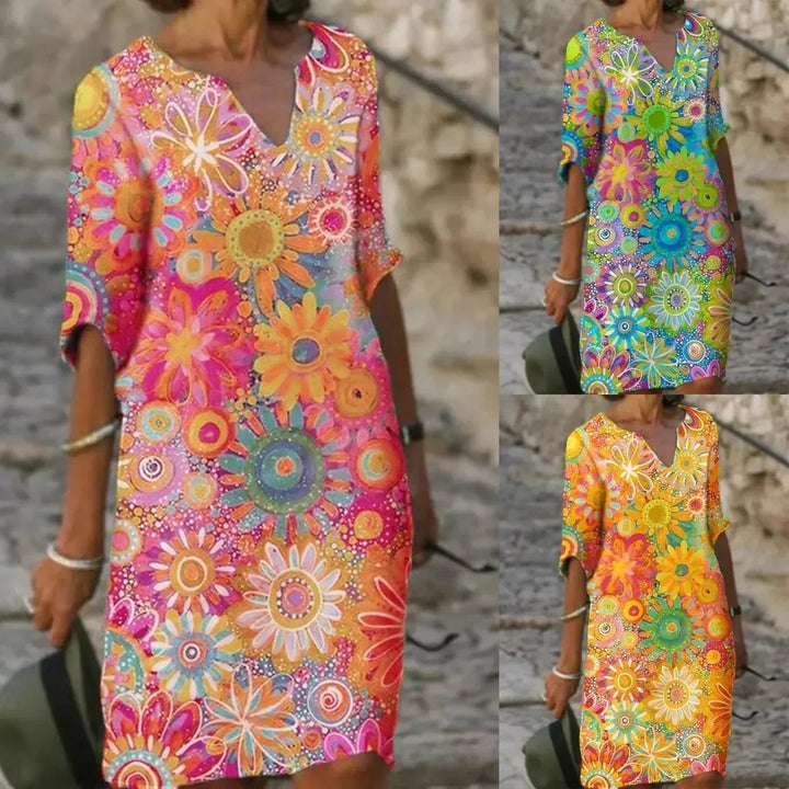 Zomerjurk met Halve Mouwen en Bloemenprint voor Dames