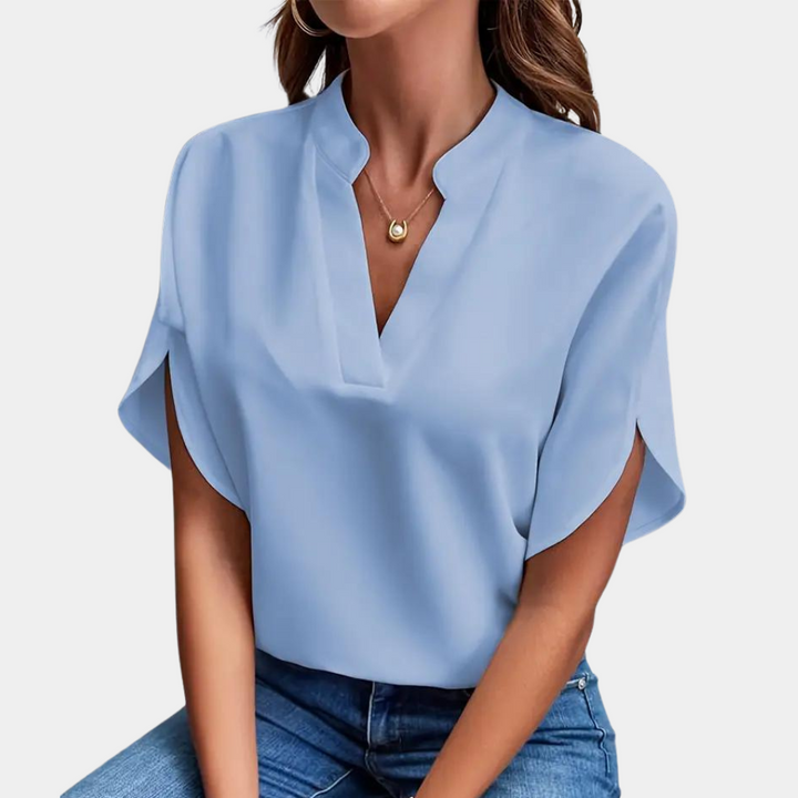 Marjolein™ Dames V-Hals Blouse met Korte Mouwen