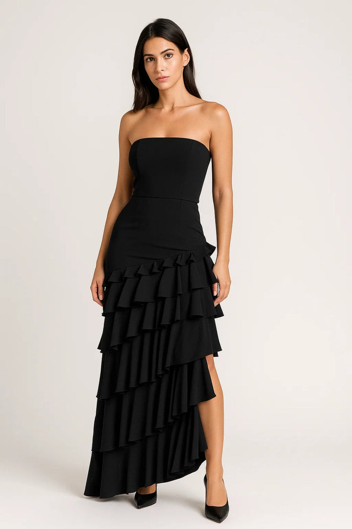 Zwarte Elegante Strapless Maxi Jurk