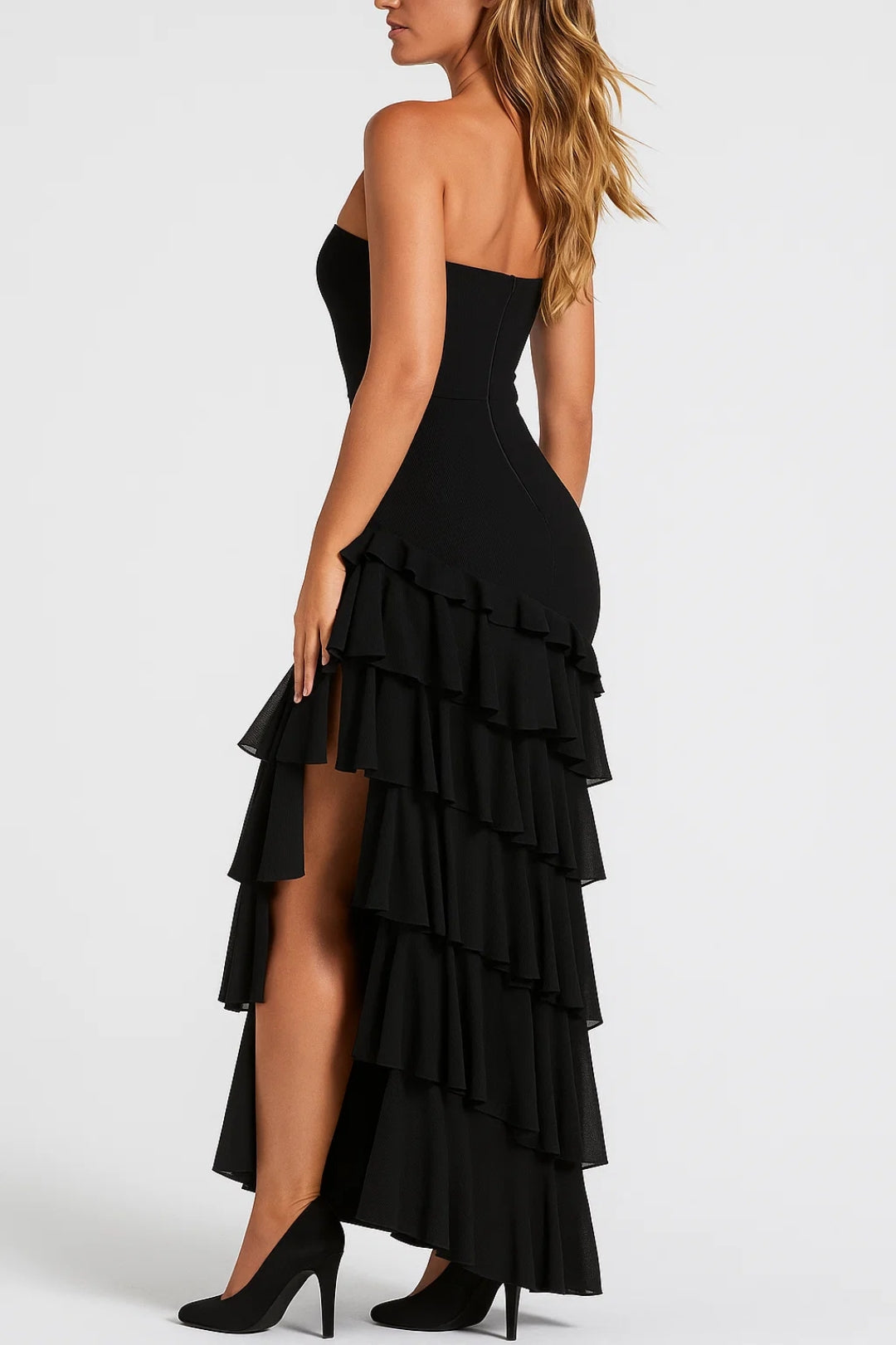 Zwarte Elegante Strapless Maxi Jurk