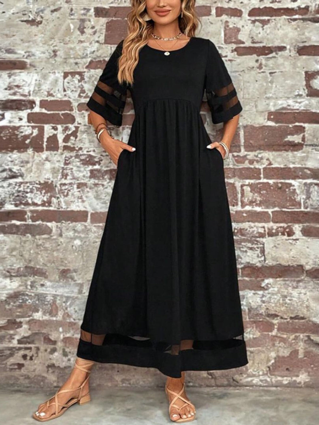Lucy | Dames Elegante Transparant Paneel Maxi Jurk