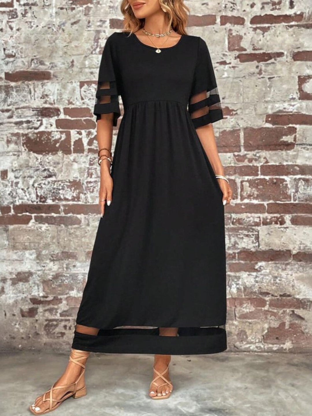 Lucy | Dames Elegante Transparant Paneel Maxi Jurk