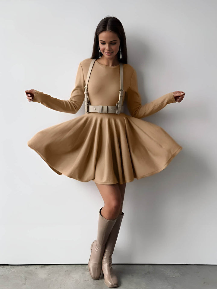 Alina | Elegante Dames Skaterjurk in Crème met Lange Mouwen