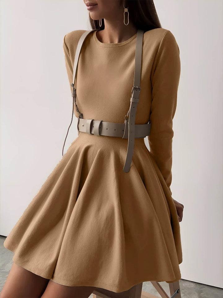 Alina | Elegante Dames Skaterjurk in Crème met Lange Mouwen