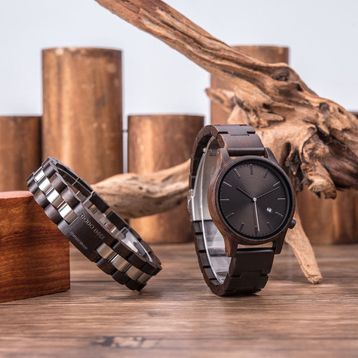 Elias Walnoten Houten Kwarts Horloge