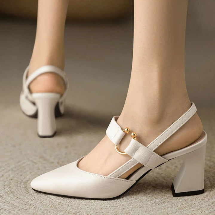 Ingrid | Dames Slingback Mary Jane Hakken Met Blokhak En Puntneus