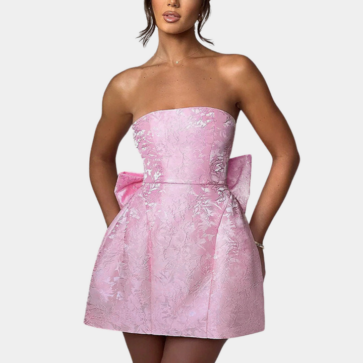 Livia - Strapless Geborduurde Damesjurk met Strik