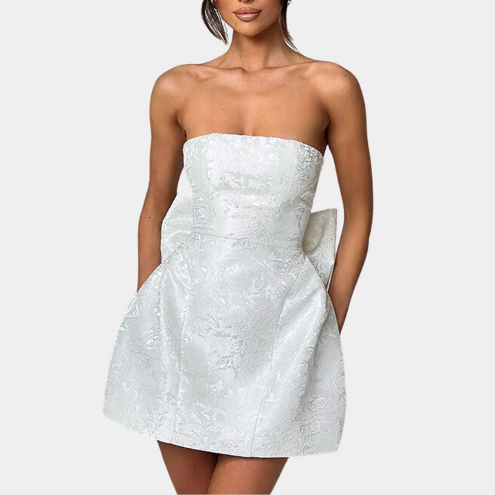 Livia - Strapless Geborduurde Damesjurk met Strik