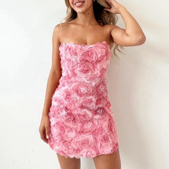 Très Jolie | Strapless Jurk Met Bloemmotief