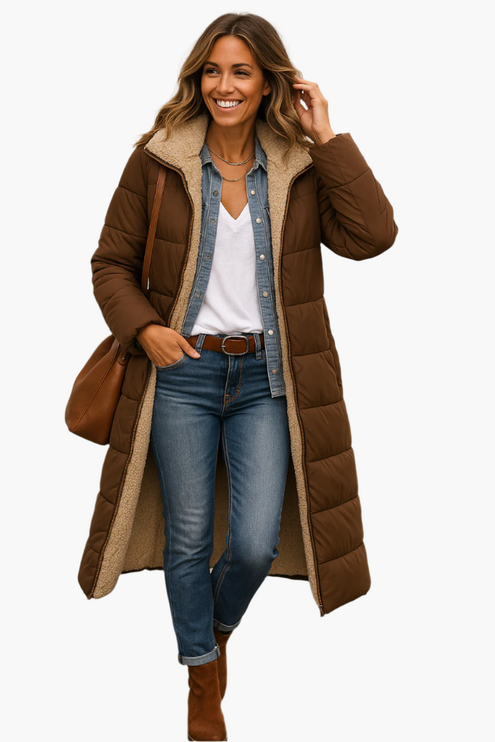Noelle | Dames Lange Warme Winterjas met Ritssluiting