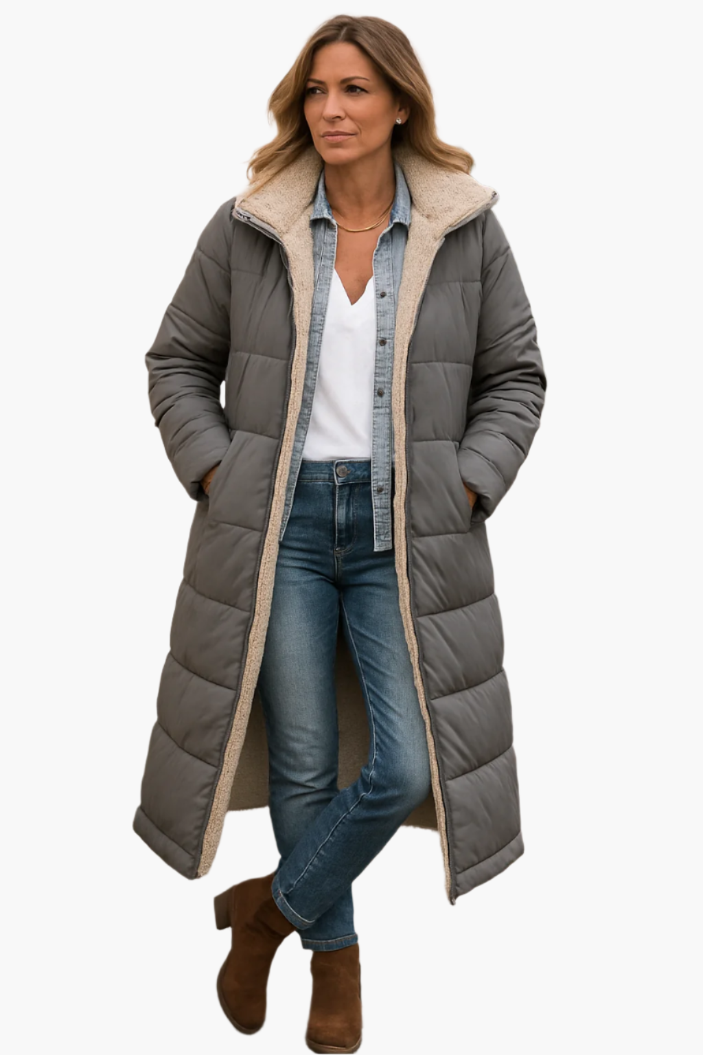 Noelle | Dames Lange Warme Winterjas met Ritssluiting