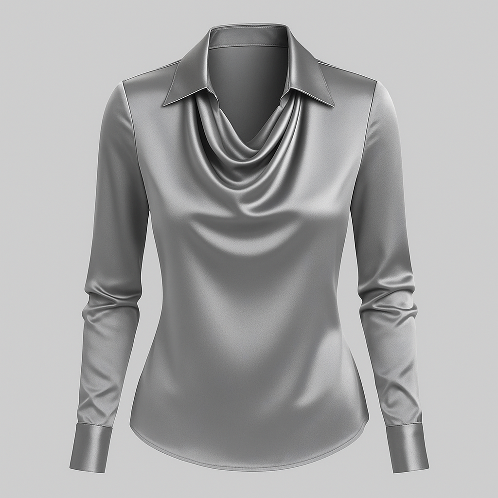 Kendra | Dames Satijnen Blouse met Watervalhals en Lange Mouwen