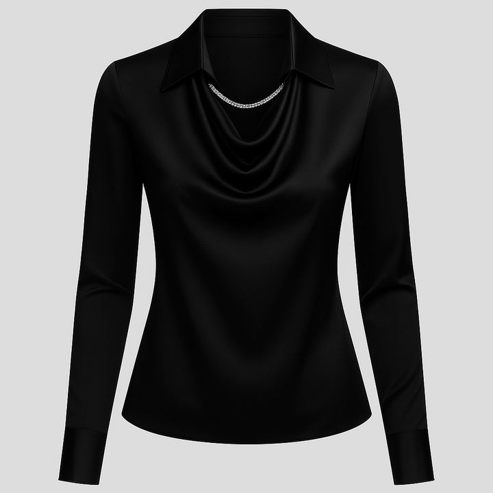 Kendra | Dames Satijnen Blouse met Watervalhals en Lange Mouwen