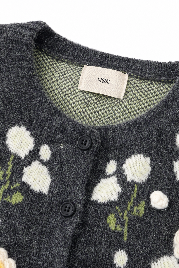 Meadowlin – Bloemige Gebreide Open-Front Cardigan