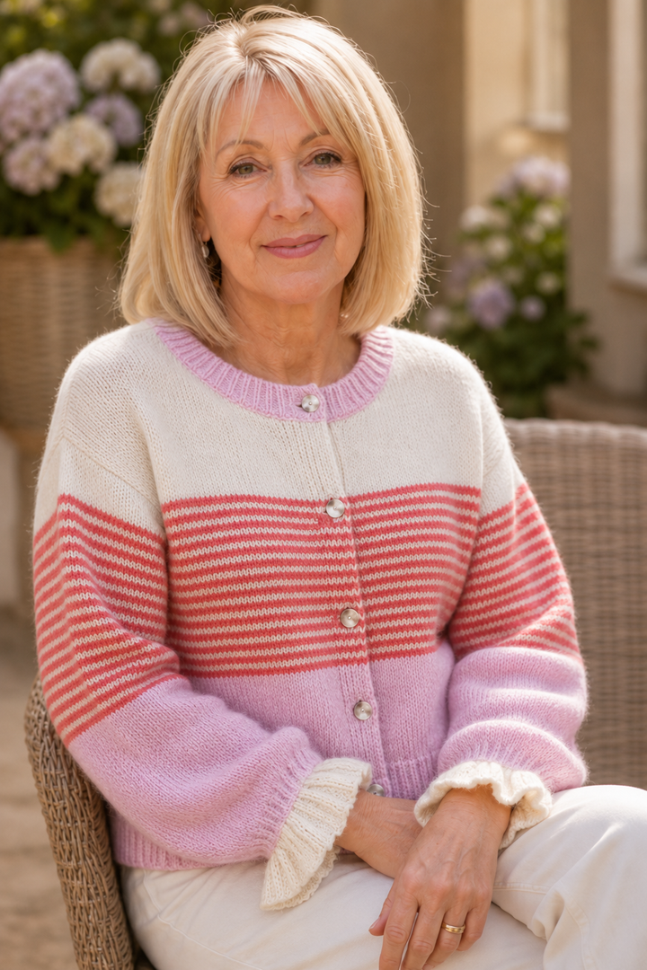 Warmweave – Kleur-Block Gestreepte Open-Front Gebreide Cardigan