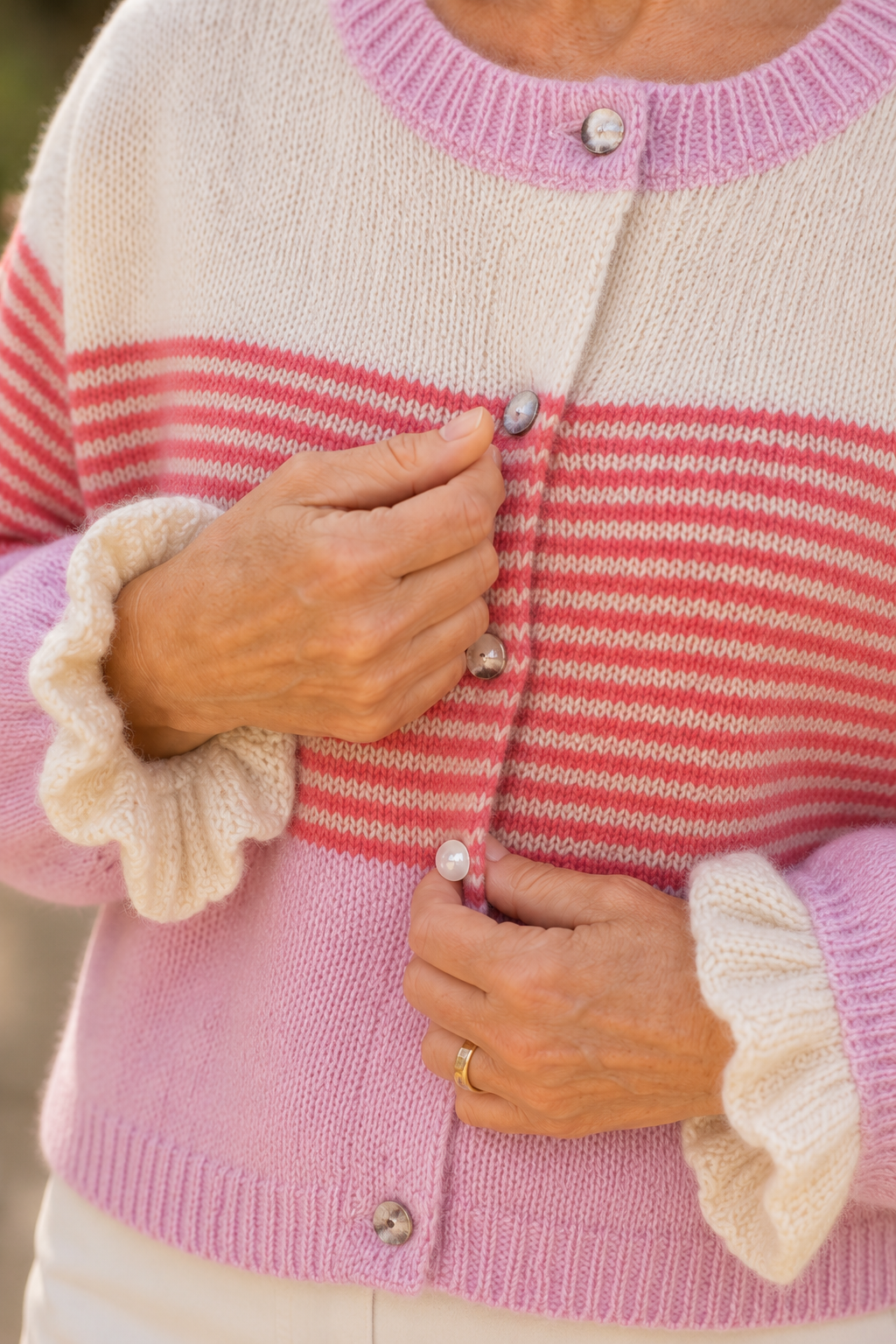 Warmweave – Kleur-Block Gestreepte Open-Front Gebreide Cardigan