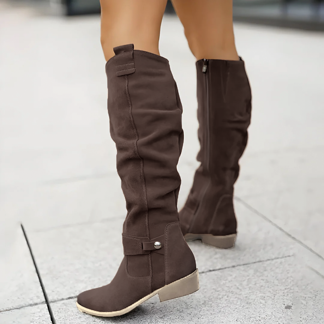 Dames Slouchy Kniehoge Rijdboots met Lage Blokhak
