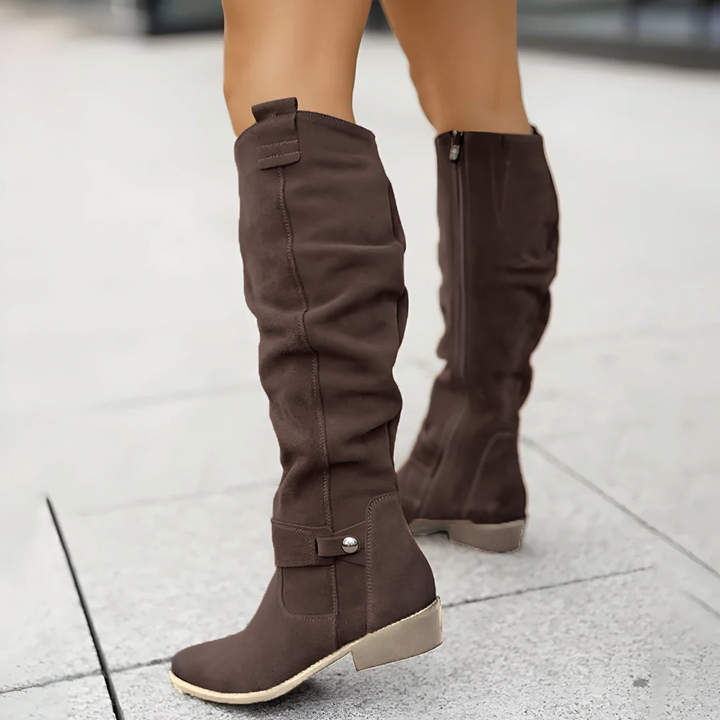 Dames Slouchy Kniehoge Rijdboots met Lage Blokhak