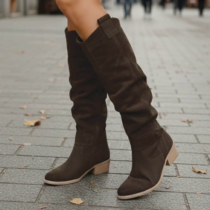 Dames Slouchy Kniehoge Rijdboots met Lage Blokhak