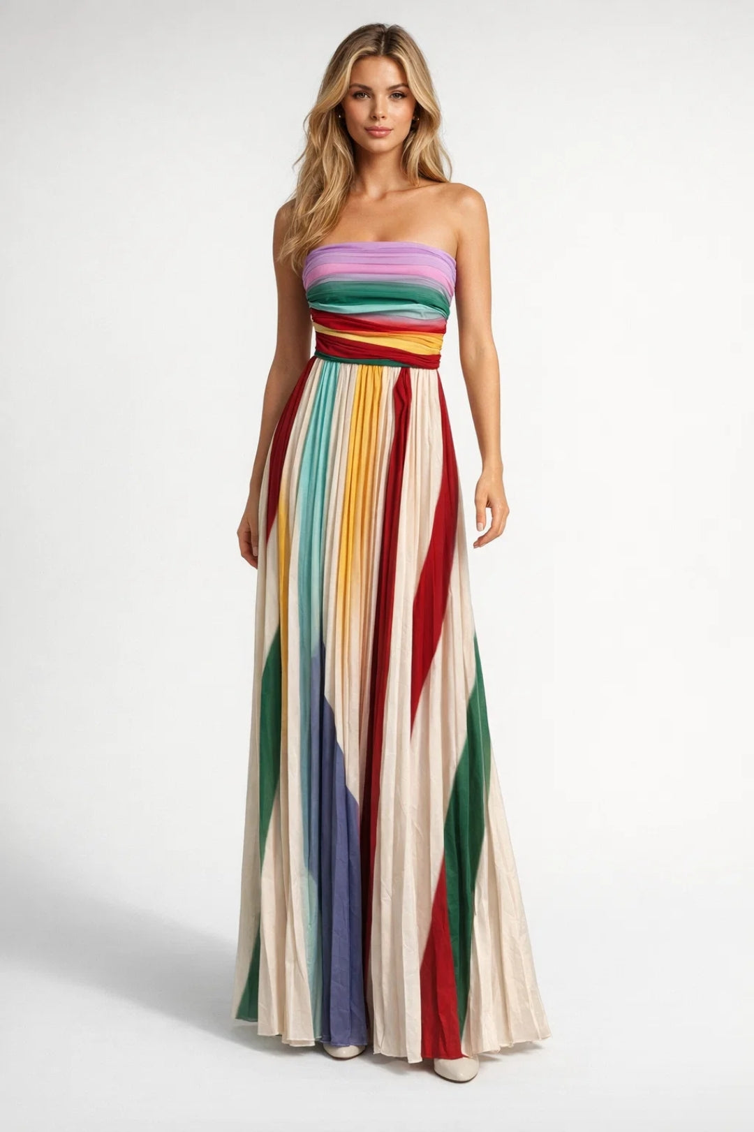 Multicolor Strapless Maxi Jurk