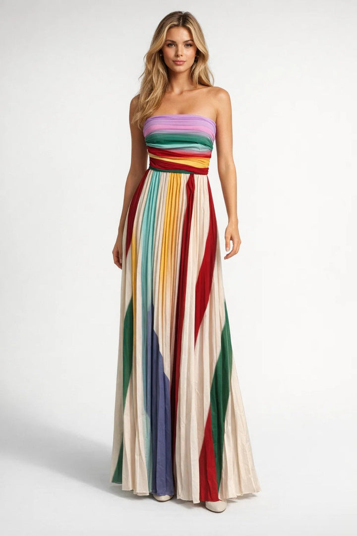 Multicolor Strapless Maxi Jurk