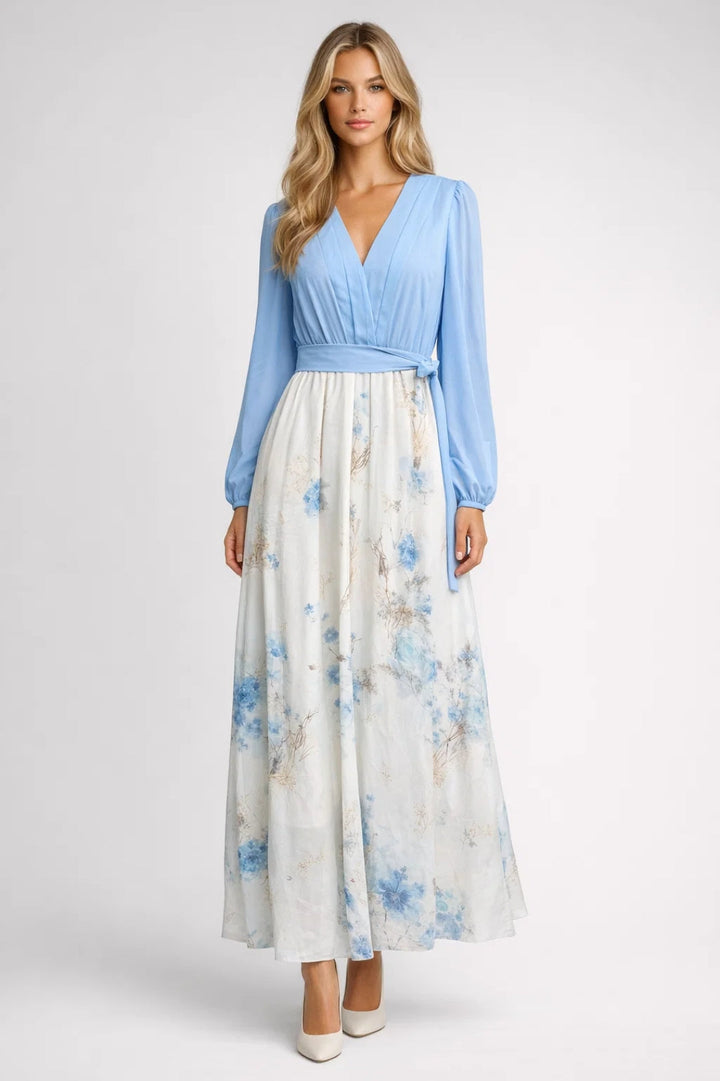 Lichtblauwe Bloemen Maxi Jurk