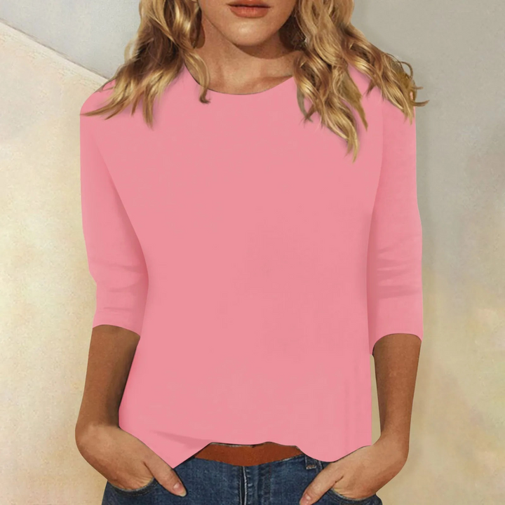 Dames Shirt met Ronde Hals en Lange Mouwen in Effen Kleur