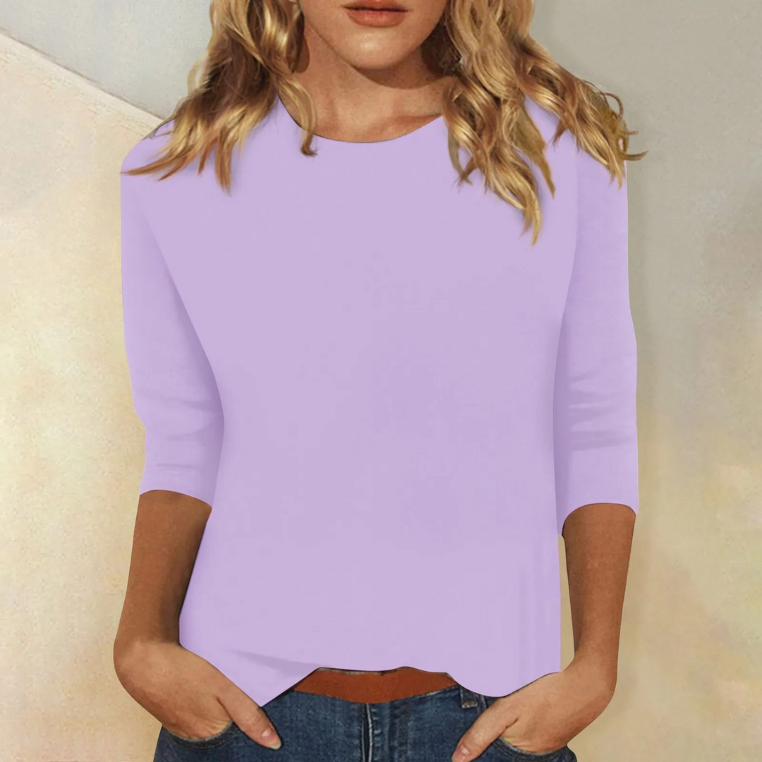 Dames Shirt met Ronde Hals en Lange Mouwen in Effen Kleur
