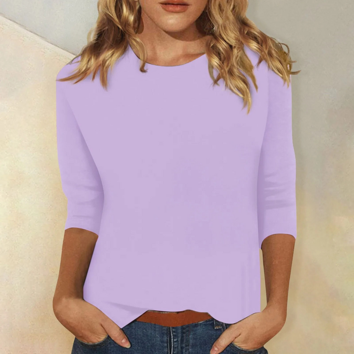 Dames Shirt met Ronde Hals en Lange Mouwen in Effen Kleur