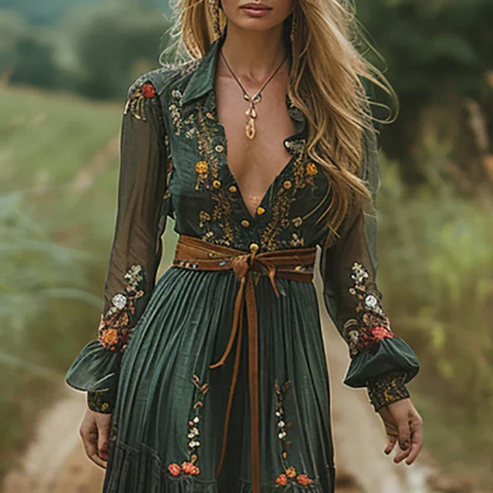 Eleanor | Dames Bloemen Lange Mouw Maxi Jurk