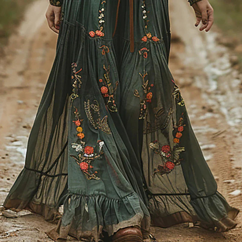 Eleanor | Dames Bloemen Lange Mouw Maxi Jurk