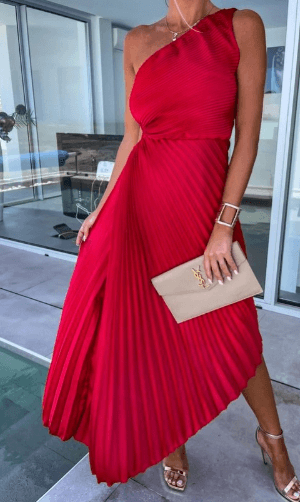 Evelyn | Geplooide Midi-Jurk Dames - Elegant, Comfortabel en Chique