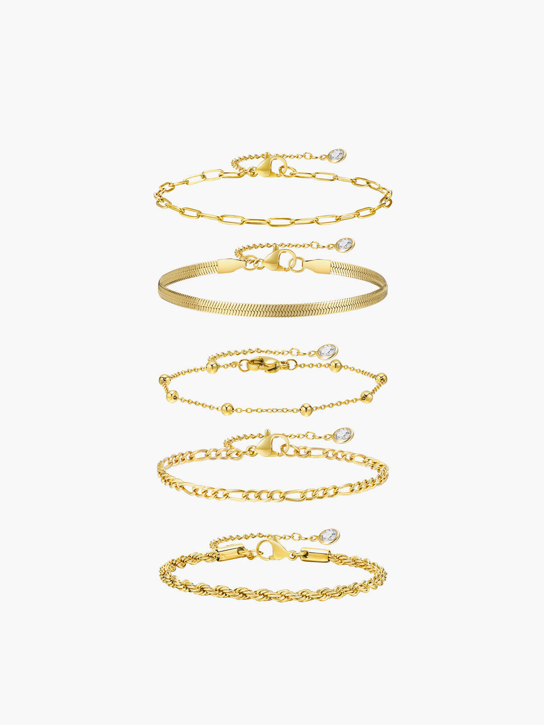 Gina | Luxe Armbanden Set - Set van 5, Verstelbaar, Titanium Staal
