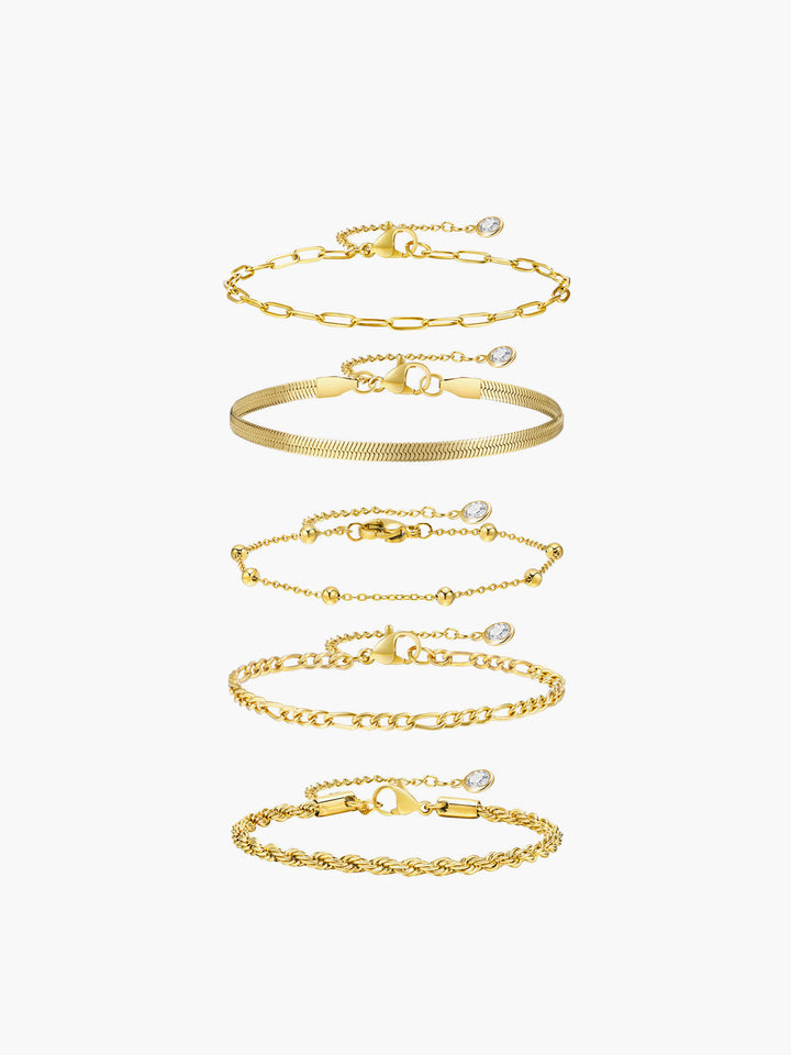 Gina | Luxe Armbanden Set - Set van 5, Verstelbaar, Titanium Staal
