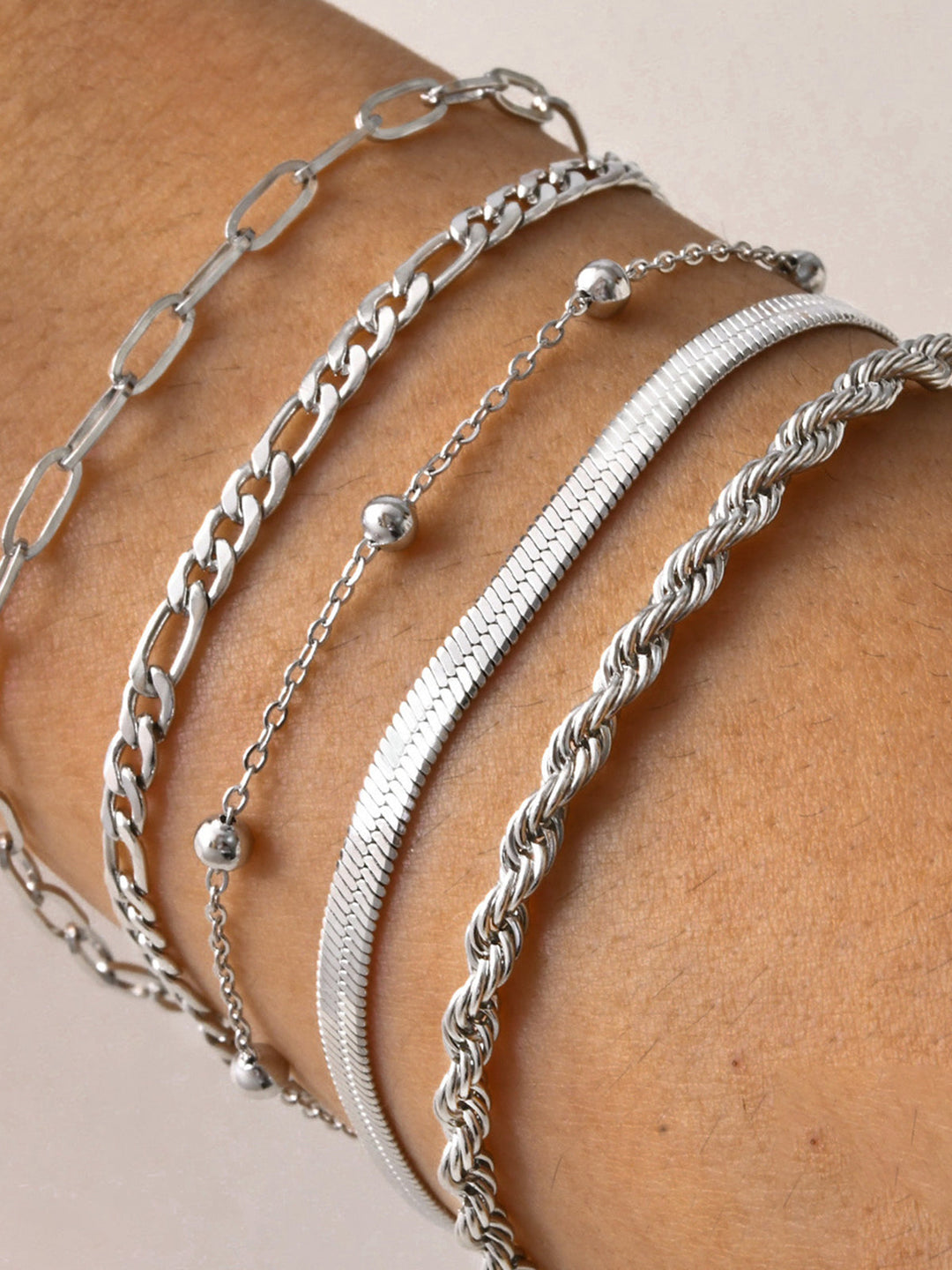 Gina | Luxe Armbanden Set - Set van 5, Verstelbaar, Titanium Staal