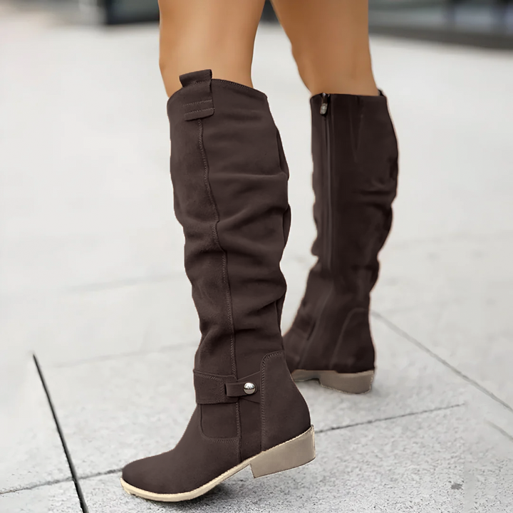 Dames Slouchy Kniehoge Rijdboots met Lage Blokhak