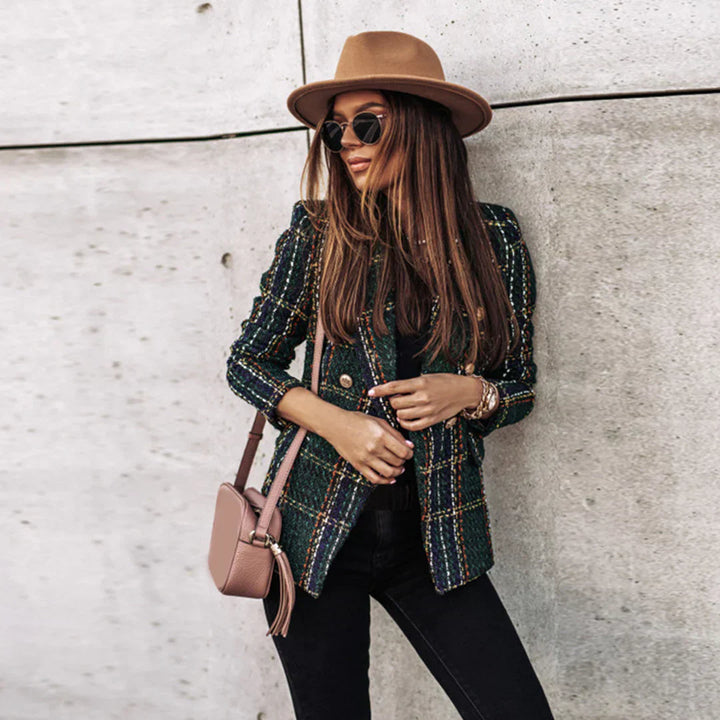 Geruite Tweed Jas Voor Dames