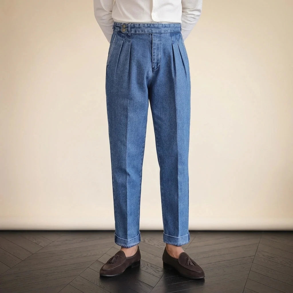 Lorenzo Geplooide Denim Broek