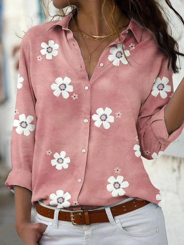 Madelyn | Dames Bloemen Knoop-omhoog Lange Mouw Shirt Top