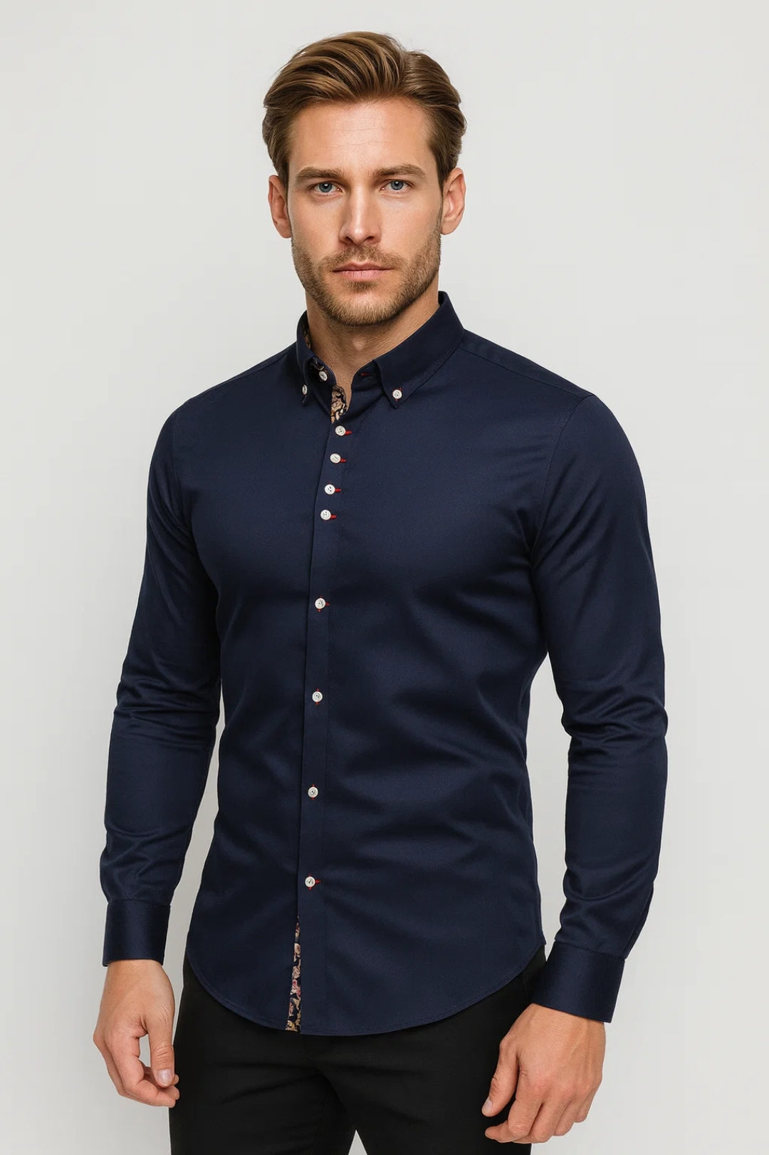 Heren Overhemd met Opstaande Kraag en Slim Fit