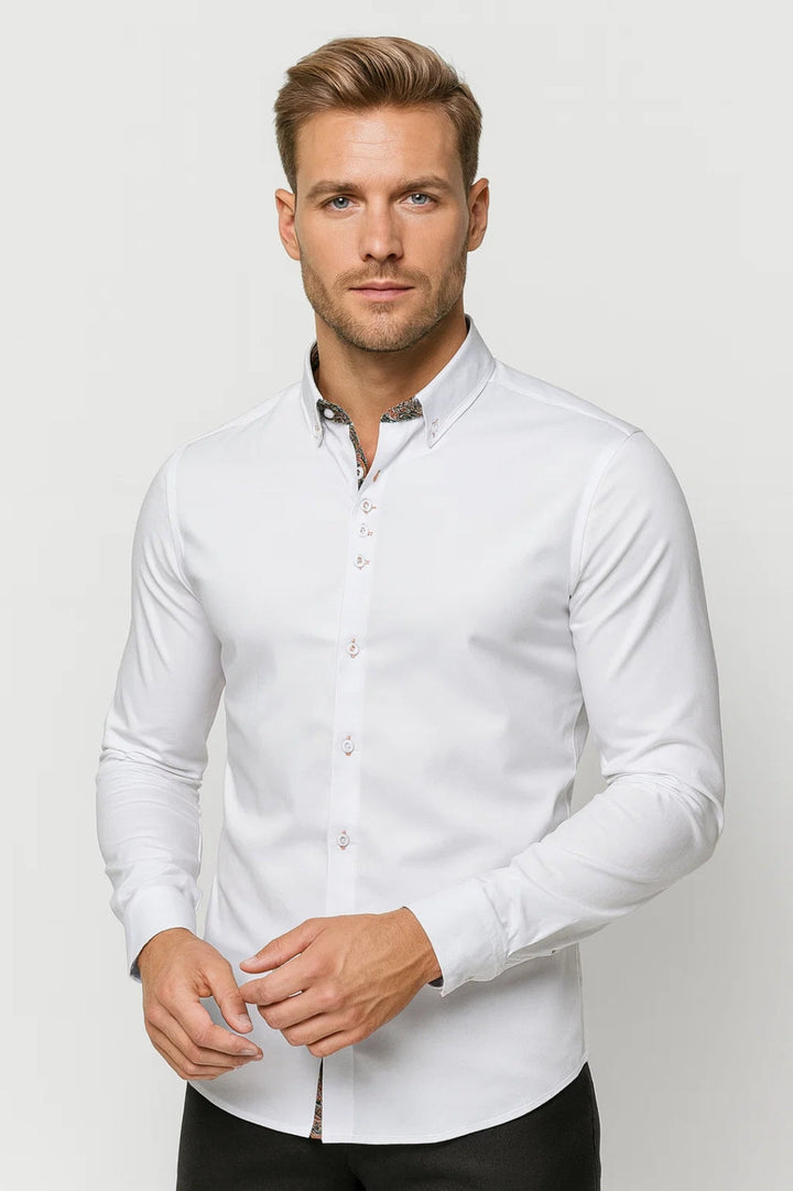 Heren Overhemd met Opstaande Kraag en Slim Fit